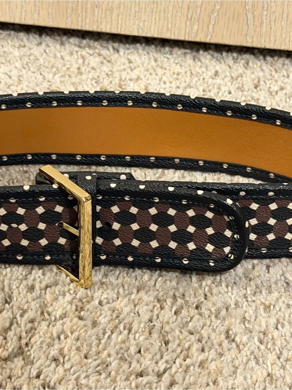 TORY BURCH JAVA MULTI COLOR HABER PRINT GOLD TONE BUCKLE BELT  SIZE XXS